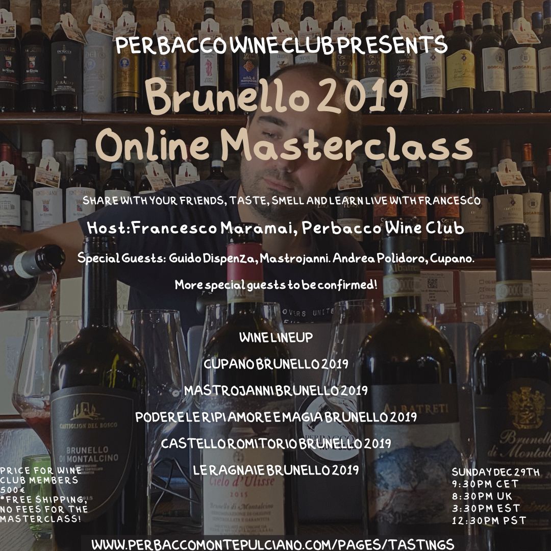 Brunello di Montalcino 2019 Online Masterclass Dec 29th, 6bts FREE SHIPPING!