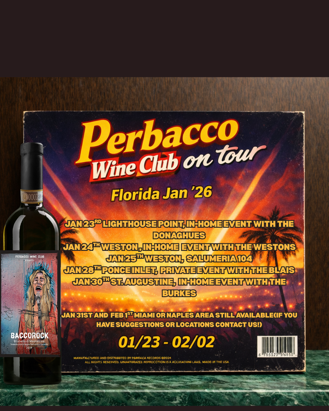 (Only invitation by Deborah & Doug Weston) Perbacco Wine Night @ Weston's, Weston, FL. Jan 24th 2026, 6,00PM