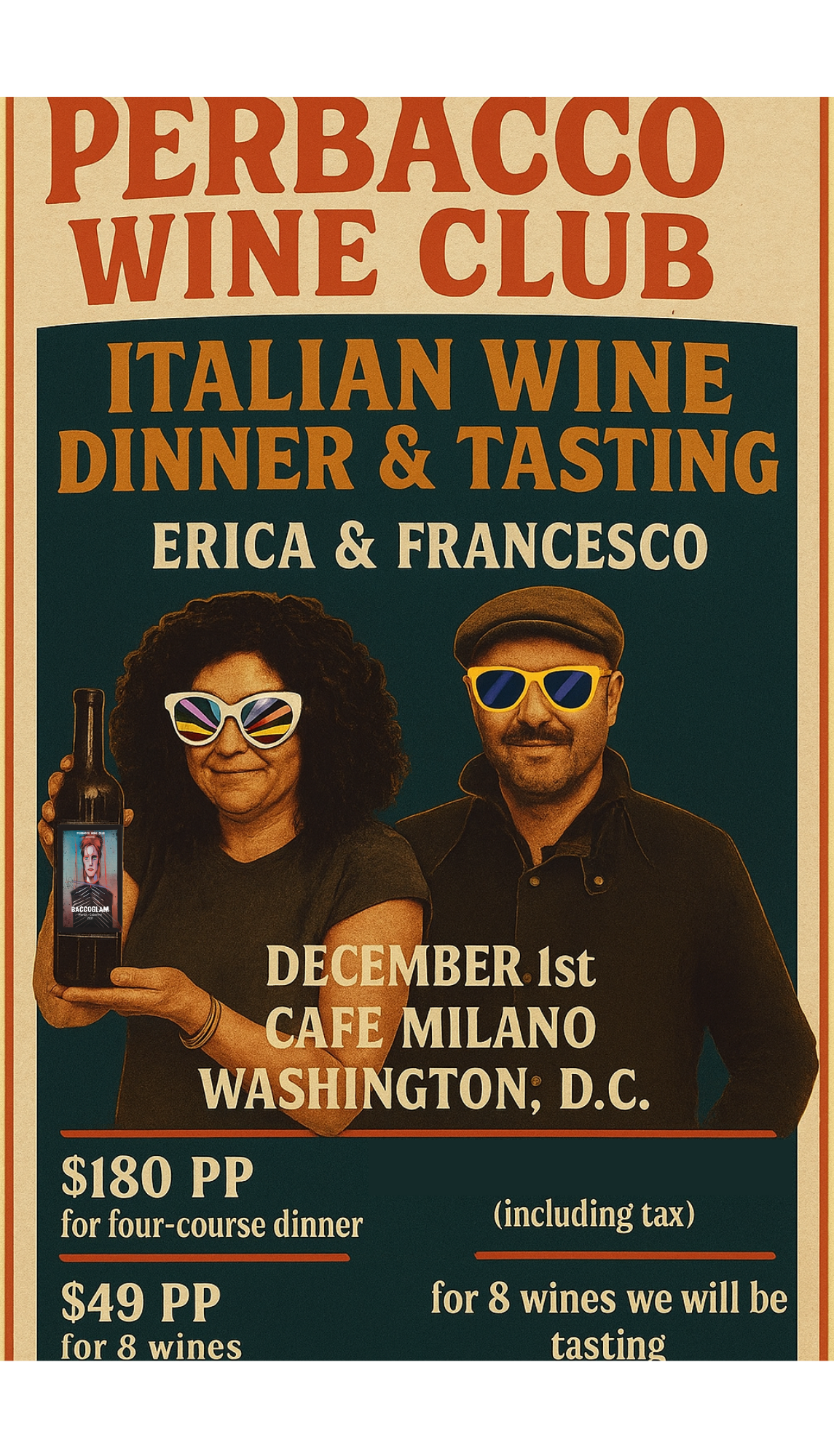 Perbacco Wine Dinner @ Café Milano, Washington DC. Dec 1st 2025, 6,30PM.