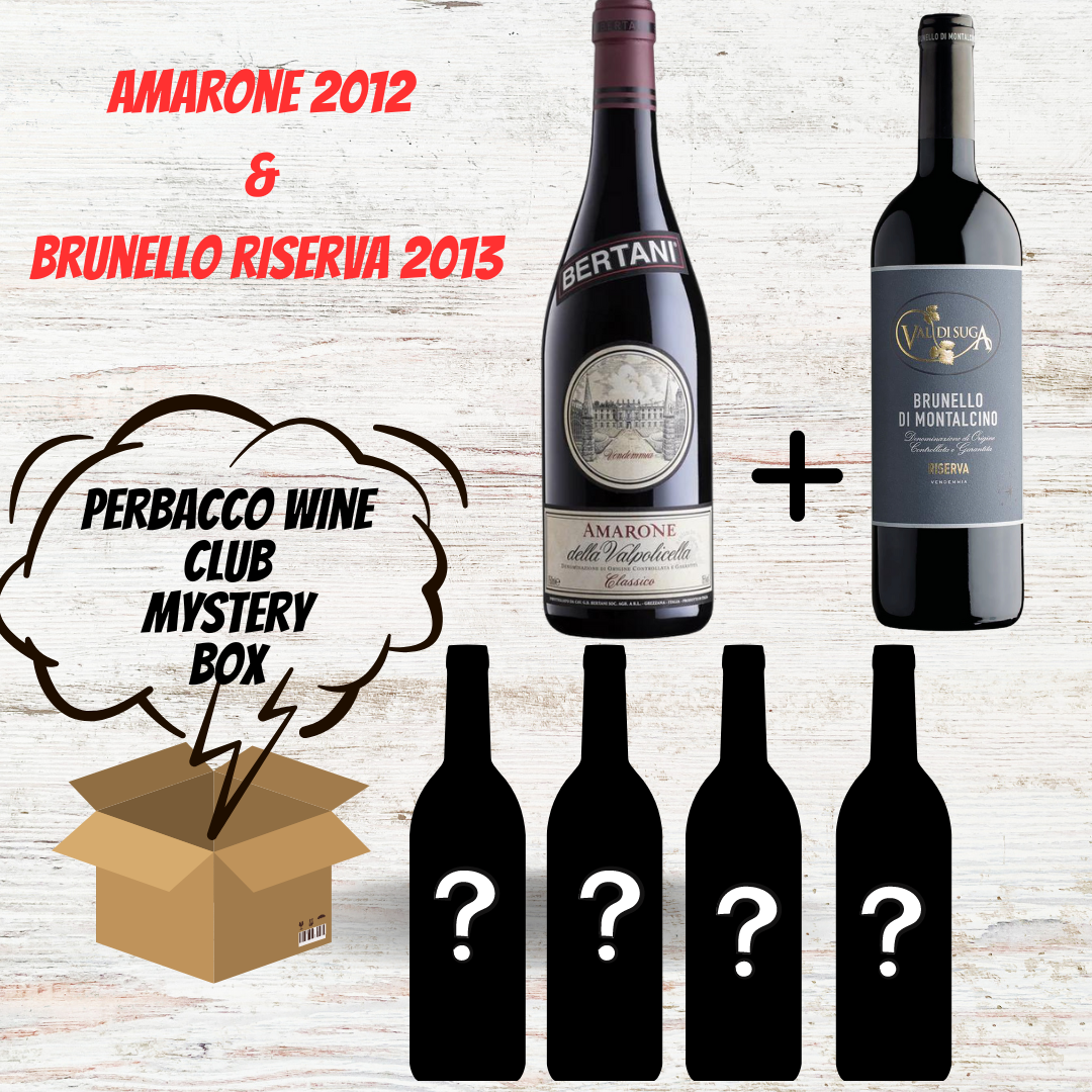 MYSTERY BOX: AMARONE DELLA VALPOLICELLA DOCG BERTANI 2012 + BRUNELLO DI MONTALCINO DOCG RISERVA 2013 VAL DI SUGA